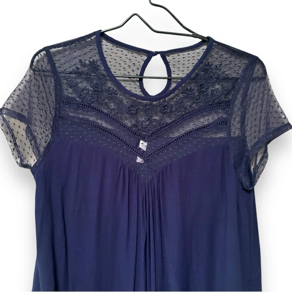 Xhilaration Flowy Lightweight Navy Lace Detail Keyhole Back Cutout Mini Dress - Picture 6 of 16